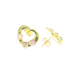 Pendientes de Moda con Forma de Corazón de Cuarzo Rosa Natural, Chapados en Oro de 22K, para Mujeres y Niñas, Joyería al por Mayor - Product Image 4