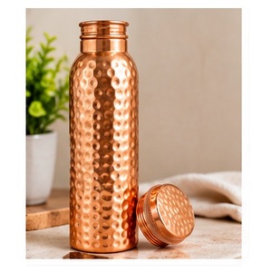 luxury <b>Copper</b> <b>Water</b> <b>Bottle</b> With Hammered Finish Portable Drinkware For Giftware Minimalist Design Lids Included - Product Image 1