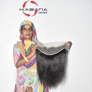 Cheveux humains indiens 13*4 Frontal Temple Bundles, traitement naturel, sans dentelle, pour perruques, tressage à la machine, double trame, Deep Wave - Product Image 5