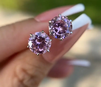 925 Moissanit Runder Schliff 6mm Rosa Saphir Ohrstecker aus Sterlingsilber Weißgold Plattiert 1,0 Karat 6 Krappen Trendige Damen-Ohrringe