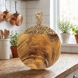 Tabla Redonda de Madera Suar de Grado Alimenticio con Incrustaciones de Cáscara de Coco, Pequeña Bandeja de Servir Natural Sin Barnizar, Artesanía Hecha a Mano en Bali, Regalo de Madera - Product Image 3