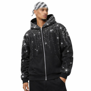 Sweat à capuche surdimensionné pour homme avec motif visage en strass, épaules tombantes, en molleton épais, style streetwear, respirant, 100% coton - Product Image 6
