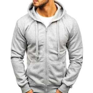 Sudadera con capucha de lana y algodón para hombre, ropa de calle de invierno, logotipo personalizado, Color sólido con cremallera, estampado Digital, técnica de tinte, cuello con capucha - Product Image 2