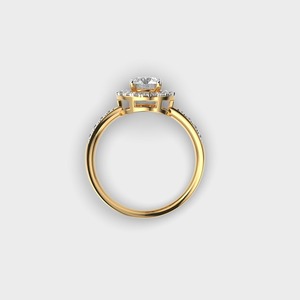 Anillo de Compromiso Clásico de Oro Amarillo con Diamantes, Corte Brillante Redondo, Engaste Pavé, Joyería Fina para Mujer - Product Image 3