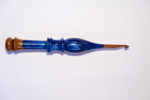 Wooden <b>Crochet</b> Awl with Blue Resin Inlay Smooth Round Handle Hand <b>Crochet</b> Accessory Fashion Style 20cm 3mm - Product Image 6