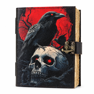 NEW ERA Vintage Handmade Leather Hardcover Diary with <b>Skull</b> and Raven Design UV Printed Sewing Binding A5 Size <b>Gift</b> Notebook - Product Image 2