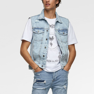 Premium Raw <b>Denim</b> Men's <b>Vest</b> | Slim Fit Sleeveless <b>Denim</b> <b>Jacket</b> | Customizable Brand Logo Biker Waistcoat - Product Image 1