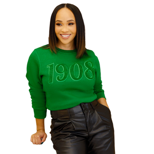 Sweat-shirt à col rond premium pour femme, en chenille verte unie, brodé de lettres grecques, décontracté pour l'hiver, écologique et respirant - Product Image 1