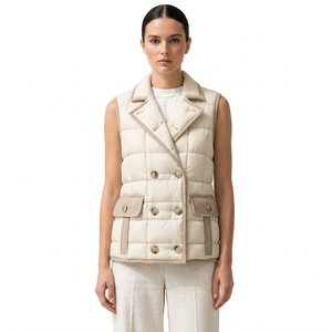 Chaqueta Acolchada Beige sin Mangas para Mujer, Cuello Camisero, Cierre de Doble Cremallera, Ajuste Regular, Impermeable, para Invierno - Product Image 3