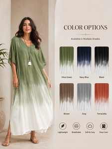 Vestido Maxi Kaftan Bohemio con Cuello en V y Tie Dye para Mujer, Corte Moderno, Cintura Natural, Ecológico, para Todas las Temporadas, Ropa de Playa y Resort - Product Image 4