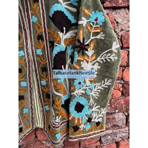 Gray <b>Velvet</b> Embroidered <b>Jacket</b> Handmade Party Wear Suzani <b>Jacket</b> With Inside Cotton Lining Boho Chic <b>Jacket</b> - Product Image 3