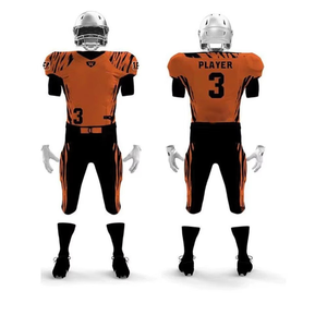 Ensemble Maillot et Pantalon de Football Américain Personnalisé pour Homme – Orange et Noir Rayé, Sublimé, Col en V, Manches Courtes, Coupe Ajustée, Anti-Transpiration - Product Image 6