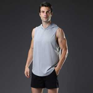 Débardeur à capuche sans manches pour homme, couleur unie, séchage rapide, sportif, gris, noir, blanc, personnalisable OEM/ODM - Product Image 3
