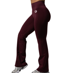 Pantalon évasé mi-taille pour femme, couleur bordeaux, extensible, pour le sport, le fitness, le yoga, l'entraînement, vêtements de sport, bas de tenue souple et performant - Product Image 3