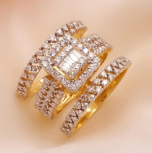 Luxury Women Yellow <b>Gold</b> <b>Cocktail</b> <b>Ring</b> With Emerald Cut Diamond Geometric Design Engagement Jewelry - Product Image 1