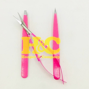 Set de Pinzas y Tijeras para Cejas Rosadas de Acero Inoxidable Sostenible, 2 Pinzas y 1 Tijera con Logo - Product Image 3