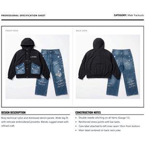 ชุดวอร์มผู้ชาย แจ็คเก็ตและกางเกง ผ้าไนลอนผสมผ้ายีนส์ แต่งลายปะติด สไตล์สตรีทแวร์ ผลิตตามสั่ง ขายส่ง ผู้ผลิต ชุดสองชิ้น สไตล์วินเทจ - Product Image 5