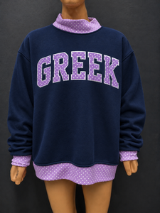 Trending Polka Dot <b>Mock</b> <b>Neck</b> Sweatshirt Heavyweight 350gsm Cotton Fleece Custom Greek Letter Patchwork Streetwear Pullover <b>Tops</b> - Product Image 2