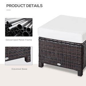 Pouf da esterno in vimini PE marrone scuro con cuscino e struttura in acciaio per patio - Product Image 4