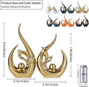 Esculturas Abstractas Doradas, Estatua de Cerámica Alta, Decoración Moderna con Acentos Dorados para Estante, Mueble de TV, Centro de Entretenimiento - Product Image 6