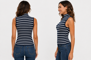 Women Ribbed Knit <b>Vest</b> Women's <b>Lace</b> <b>Trim</b> Turtleneck Tank <b>Top</b> 95% Cotton 5% Spandex Sleeveless Front Casual Summer Basic - Product Image 2