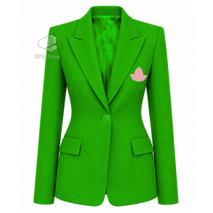 Alpha |   Kapa |   Blazer décontracté pour femme Alpha, à simple boutonnage, en tissu uni, avec revers cranté brodé, veste de costume ajustée - Product Image 1