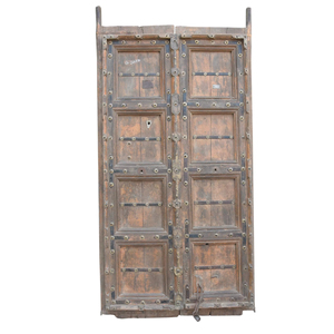 Haswani Handicrafts Porte d'entrée rustique vintage en bois massif antique durable à double battant avec clous en fer, porte artisanale de l'héritage indien - Product Image 1