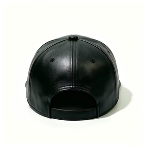 Gorra de béisbol de cuero PU negro de 6 paneles con correa ajustable, visera curva, unisex, estilo casual urbano, con remaches, color liso, gorra de lona de verano - Product Image 5