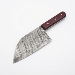 Cuchillo de carnicero ambidiestro de acero de Damasco forjado a mano con mango de madera, cuchillo para cortar verduras, cuchillo de cocina con funda. - Product Image 1