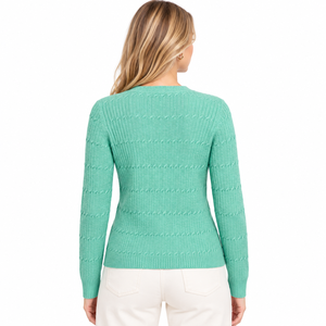 Women Mint Green <b>Thick</b> Cable Knit Solid Simple <b>Cardigan</b> V Neck <b>Long</b> Sleeve Button Front Regular Fit Winter Autumn Casual Daily - Product Image 3