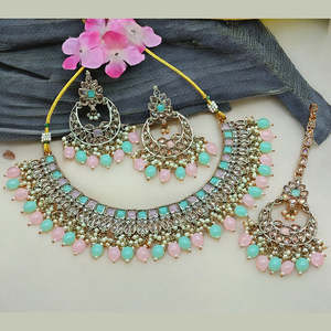 Gold Plated Fashion Jewelry <b>Set</b> <b>Crystal</b> Stone Pearl and Beads Necklace - Product Image 1