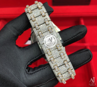 AARVA JEWELS Montre de luxe vintage antique pour homme, incrustée de moissanite, boîtier en métal de 25 mm, cristal saphir, analogique, date numérique