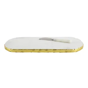 Premium White Marble <b>Cheese</b> Serving Tray with Gold Edge Luxury Appetizer Platter Best Selling Tabletop Decor Tray - Product Image 3