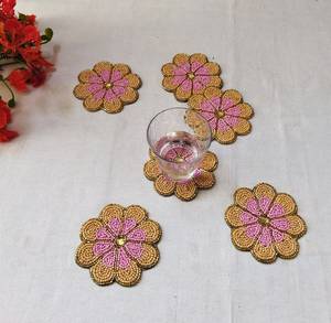 Handmade Peach Flower Shape Eco-Friendly Polyester/Cotton Customizable <b>Coasters</b>-Set of 6 - Product Image 3