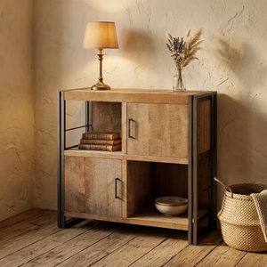 Aterna Rack Eco-Friendly Durable <b>Rustic</b> Reclaimed Wood Iron Frame Industrial Storage Bookcase <b>Cabinet</b> Living Room - Product Image 4