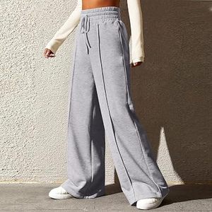 Pantalon large taille haute pour femme, imprimé, en lin/coton tricoté, coupe droite, longueur complète, avec cordon de serrage, décontracté, streetwear d'été - Product Image 2