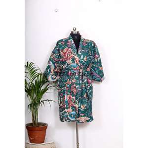 ชุดคลุมกิโมโนผ้าฝ้ายแท้ 100% สำหรับผู้หญิง พิมพ์ลายดอกไม้หรูหรา แขนสามส่วน เนื้อผ้าเรียบลื่น ระบายอากาศได้ดี เหมาะสำหรับฤดูหนาว - Product Image 3