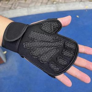 Black Neoprene Unisex Fingerless Fitness Training Gloves Full Palm Protection Non <b>Slip</b> Grip Adjustable Wrist Strap Open Hand - Product Image 6