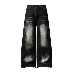 2026 Custom Lightweight Casual Distressed Ripped Denim <b>Jeans</b> <b>Men</b> High Street Wide Leg Straight Cut Urban Edgy Chic Versatile - Product Image 6