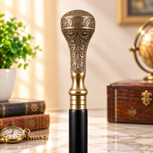 Bastón de Madera Vintage Personalizado con Empuñadura Metálica Antigua Hecha a Mano, Bastón de Caballero Grabado a Medida, Bastón para Padre - Product Image 1
