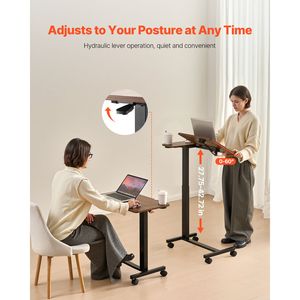 Tavolino da Letto Mobile Regolabile in Altezza e Angolazione con Piano Ribaltabile, 4 Ruote, Scrivania per Laptop e Portabicchieri per Ospedali - Product Image 6