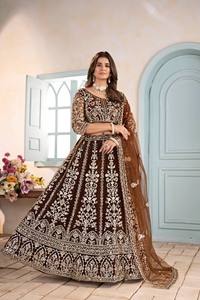 Brown Silk Lehenga Choli With Heavy Embroidery And <b>Sequins</b> For Wedding Women Traditional Indian Pakistani Wear Floor Length - Product Image 1
