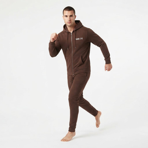 Conjunto Deportivo Hawk Eye para Hombre, Sudadera con Capucha y Cierre de Cremallera Color Chocolate Marrón, Pantalones Deportivos de Algodón Grueso, Secado Rápido, Transpirable, Casual - Product Image 3