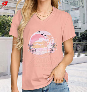 Camisetas Casuales de Mujer con Cuello en V y Manga Corta, Estampadas, Transpirables, de Tela Suave, Moda Urbana de Verano, Corte Regular - Product Image 2
