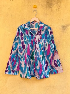 <b>Colourful</b> Geometric Print Cotton Pajama <b>Set</b> Long Sleeve Elastic Waist Mid Rise Full Length Casual Summer Sleepwear Woven Soft - Product Image 2