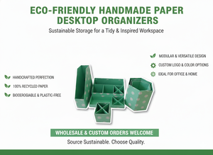 Boîte de rangement écologique en papier recyclé fait main pour bureau et école, ensemble de papeterie durable, outils de rangement personnalisables avec logo et couleur - Product Image 6