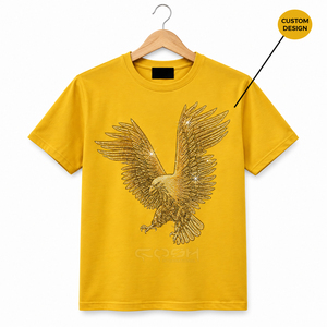 เสื้อยืดคอกลมผ้าฝ้ายกราฟิกสีทองลายนกอินทรีโลโก้ตามสั่งระดับสากล - Product Image 5