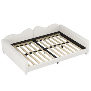 Divano letto imbottito in tessuto Sherpa bianco a grandezza naturale con schienale a forma di nuvola, non necessita di rete a molle - Product Image 3