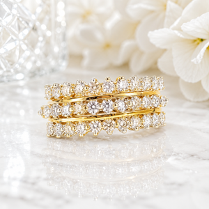 Luxury 14K Gold Triple Row Band <b>Ring</b> with Sparkling <b>CZ</b> Stones Elegant Bridal Party Wear Jewelry for Women - Product Image 3