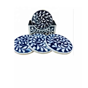 Round Modern Pattern Bone Inlay Coaster Tea Coffee Drink Coaster With Holder <b>Set</b> of 4 <b>Pc</b> Modern Decoration Handmade Coaster - Product Image 5